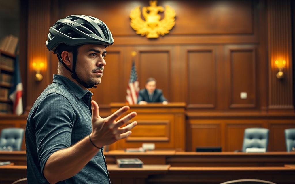 A Courtroom Setting With A Person In A Bicycle Helmet Standing In Front Of A Judge'S Bench, Gesturing In A Legal Defense. The Person'S Expression Conveys Earnestness And Determination. The Background Features Law Books, A Podium, And A Jury Box, All Illuminated By Warm, Focused Lighting That Creates A Sense Of Seriousness And Professionalism. The Overall Scene Suggests The Legal Complexities And Strategies Involved In Defending A Dui On A Bicycle Charge. A Courtroom Setting With A Person In A Bicycle Helmet Standing In Front Of A Judge'S Bench, Gesturing In A Legal Defense. The Person'S Expression Conveys Earnestness And Determination. The Background Features Law Books, A Podium, And A Jury Box, All Illuminated By Warm, Focused Lighting That Creates A Sense Of Seriousness And Professionalism. The Overall Scene Suggests The Legal Complexities And Strategies Involved In Defending A Dui On A Bicycle Charge.