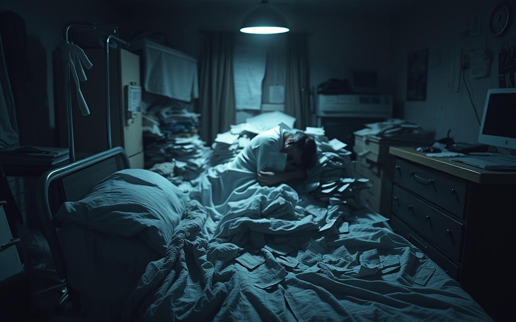 A Dilapidated Hospital Bed Stands In The Foreground, Its Sheets Stained And Tattered. In The Middle Ground, A Person Lies Curled Up, Face Obscured, Overwhelmed By Medical Bills Piled Around Them. The Background Is A Dimly Lit, Cluttered Room, Conveying A Sense Of Despair And Financial Ruin. Harsh Shadows Cast By A Single, Flickering Light Source Create A Somber, Chiaroscuro-Like Atmosphere, Highlighting The Gravity Of The Situation. The Scene Evokes A Profound Sense Of The Physical, Emotional, And Financial Toll Of Medical Bankruptcy. A Dilapidated Hospital Bed Stands In The Foreground, Its Sheets Stained And Tattered. In The Middle Ground, A Person Lies Curled Up, Face Obscured, Overwhelmed By Medical Bills Piled Around Them. The Background Is A Dimly Lit, Cluttered Room, Conveying A Sense Of Despair And Financial Ruin. Harsh Shadows Cast By A Single, Flickering Light Source Create A Somber, Chiaroscuro-Like Atmosphere, Highlighting The Gravity Of The Situation. The Scene Evokes A Profound Sense Of The Physical, Emotional, And Financial Toll Of Medical Bankruptcy.