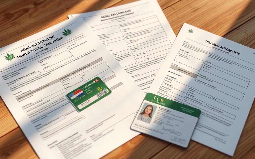 Detailed Medical Cannabis Travel Documentation, Including Prescription Paperwork, Cannabis Id Card, And Travel Authorization Forms, Carefully Arranged On A Minimalist Wooden Surface. Warm, Natural Lighting Illuminates The Documents, Creating A Sense Of Legitimacy And Professionalism. The Composition Features A Clean, Uncluttered Layout, Emphasizing The Importance Of These Official Records For A Smooth Journey. Subtle Shadows And Depth Of Field Draw The Viewer'S Attention To The Critical Details Required For Seamless International Travel With Medical Marijuana. Detailed Medical Cannabis Travel Documentation, Including Prescription Paperwork, Cannabis Id Card, And Travel Authorization Forms, Carefully Arranged On A Minimalist Wooden Surface. Warm, Natural Lighting Illuminates The Documents, Creating A Sense Of Legitimacy And Professionalism. The Composition Features A Clean, Uncluttered Layout, Emphasizing The Importance Of These Official Records For A Smooth Journey. Subtle Shadows And Depth Of Field Draw The Viewer'S Attention To The Critical Details Required For Seamless International Travel With Medical Marijuana.